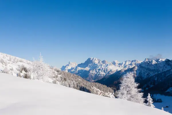 Panorama Alpino Innevato Alpi Italiane Bellissimo Panorama Invernale — Foto Stock