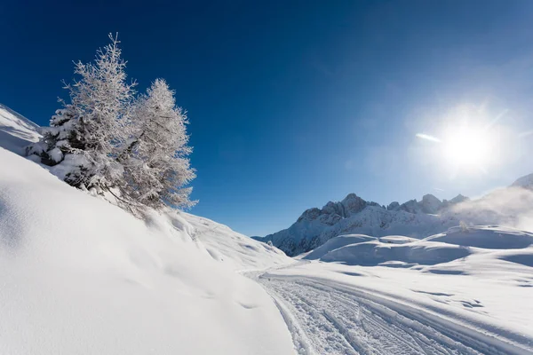 高山雪景 意大利阿尔卑斯山美丽的冬季全景 — 图库照片