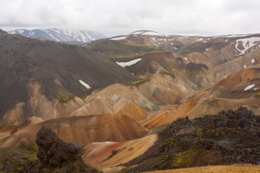 Landmannalaugar bölgesi, Fjallabak Doğa Rezervi, İzlanda. Renkli dağlar