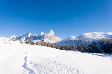 Karlı dağ manzarası. İtalyan Alpleri Güzel kış manzarası
