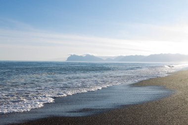 Hvalnes lav plajı manzarası, doğu İzlanda. İzlanda manzarası