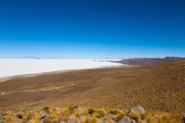 Salar de Uyuni, Bolivya. Dünyadaki en büyük tuz düzlüğü. Bolivya manzarası