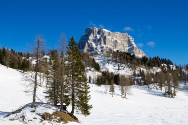 Alleghe bölgesinde Pelmo Mount View, İtalyan Alpleri. Kış manzarası