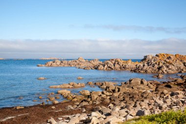 Galiçya, İspanya sahilinden Camelle Town manzarası. İspanyol manzarası