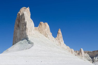 Beautiful Mangystau landscape, Kazakhstan. Ak Orpa pinnacles view, Bozzhira valley. Central asia landmark clipart