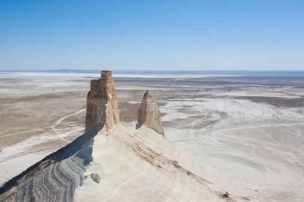 stock image Stunning Mangystau landscape, Kazakhstan. Rock pinnacles view, Bozzhira valley. Central asia landmark