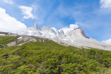 Britanya bakış açısından Fransız Vadisi manzarası, Torres del Paine Ulusal Parkı, Şili. Cuernos del Paine. Şili Patagonya