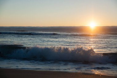 Galiçya plaj manzarası, Galiçya, İspanya. Rostro plajı yap. İspanyol manzarası