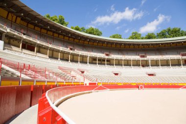 Plaza de Toros de Pamplona manzaralı. Boğaların koşusunun bitiş noktası, San Fermin Festivali. Pampeluna, İspanya