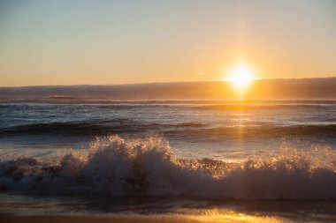 Galiçya plaj manzarası, Galiçya, İspanya. Rostro plajı yap. İspanyol manzarası