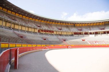 Plaza de Toros de Pamplona manzaralı. Boğaların koşusunun bitiş noktası, San Fermin Festivali. Pampeluna, İspanya