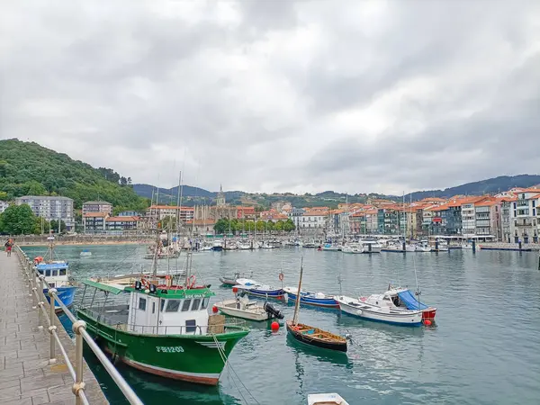 stock image Lekeitio town view from pier. Basque autonomous community, Spain.