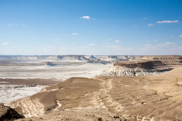 stock image Bozzhira valley aerial view, Mangystau region, Kazakhstan. Beautiful central asia landmark