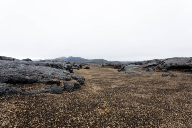 Askja yolu boyunca İzlanda manzarası. İzlanda Panoramasını Terk Et