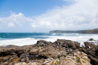 Verdicio beach view. Asturias coastline panorama, Spain. Spanish landscape clipart