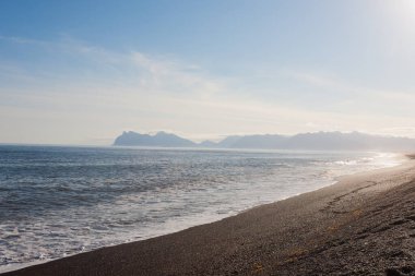 Hvalnes lav plajı manzarası, doğu İzlanda. İzlanda manzarası