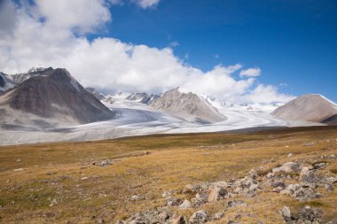 Altai tavan bogd ulusal park manzarası, Moğolistan. Potanin Buzulu Görünümü