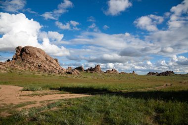 Ikh gazriin chuluu National Park landscape, Mongolia. Gobi desert area clipart