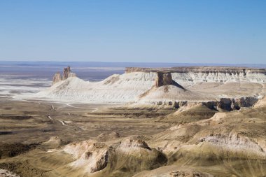 Güzel Mangystau manzarası, Kazakistan. Bozzhira Vadisi manzarası. Asya Panoraması