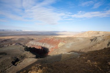 Kazakistan güzel manzarası, Mangystau bölgesi, anıt kaya bölgesi manzarası, Kokesem. Orta Asya Panoraması.