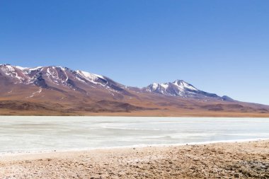 Laguna Hedionda manzarası, Bolivya. Güzel bir Bolivya panoraması. Mavi su gölü
