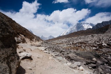 Everest base camp trekking path in Lobuche area. Nepal landscape