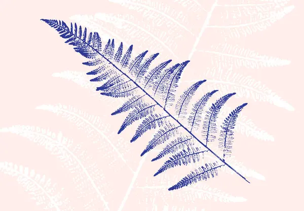 Dekoratif yaprak çizimi ve tahta blok izleri. Monoton pembe ve mavi botanik ağaç halkaları ve iz bırakır.