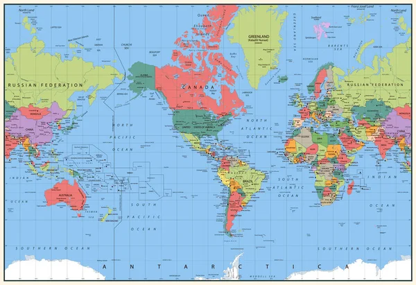Вектор Детальна Карта Політичного Світу — стоковий вектор