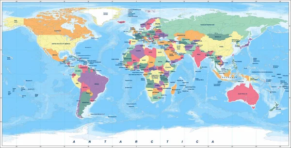 Колір Сліпий Дружній Політичний Карта Світу — стоковий вектор