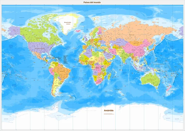 Детальная Политическая Карта Мира Испанский Язык Миллер — стоковый вектор