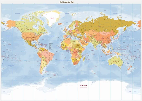 Mapa Político Detallado Del Mundo Lengua Holandesa Miller Proyección — Archivo Imágenes Vectoriales