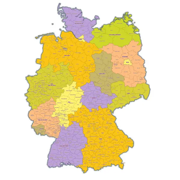 Mapa Administrativo Alemanha Mostrando Regiões Províncias — Vetor de Stock