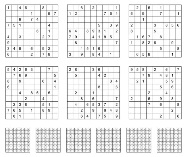 Jogo Sudoku Definido Com Respostas — Vetor de Stock