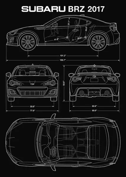 Subaru Brz 2017 Carro Blueprint — Vetor de Stock