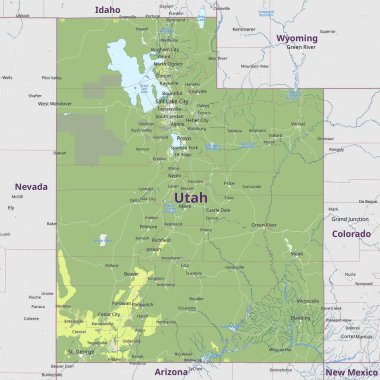 Utah 'ın fiziksel politik haritası, Birleşik Devletler