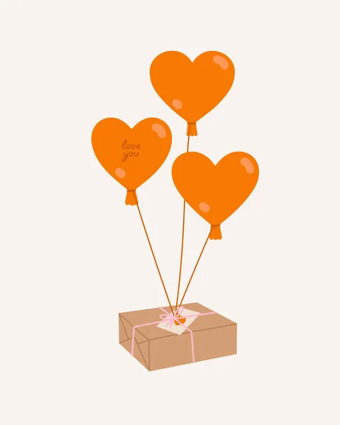 Ręcznie Rysowane Pudełko Balonami Serce Koncepcja Walentynek Romans Prezenty Miłość — Wektor stockowy