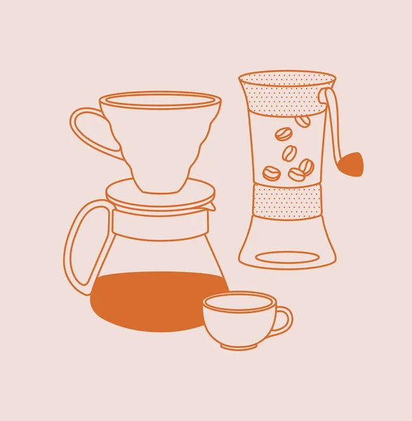 Hand Drawn Pour Cup Coffee Grinder Line Art Vector Illustration — Vetor de Stock
