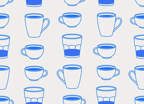 コーヒーとカップとグラスのシームレスなパターン コーヒーの時間だ ラインアート レトロ コーヒーショップ カフェ レストランのベクトルイラスト — ストックベクタ