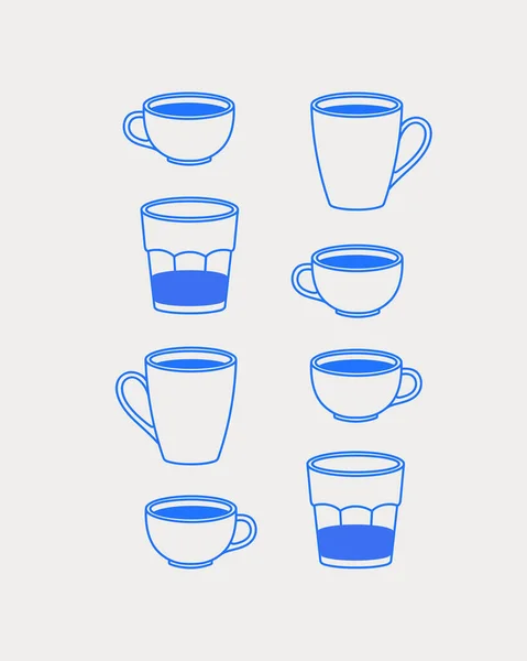 Cups Glasses Coffee Coffee Time Composition Line Art Retro Vector — Stock Vector