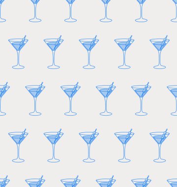 Bir şişe zeytinli, kusursuz martini kokteyli. Çizgi sanatı, retro. Barlar, kafeler ve restoranlar için vektör illüstrasyonu.