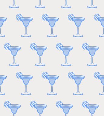 Limonlu margarita kokteylinin kusursuz deseni. Çizgi sanatı, retro. Barlar, kafeler ve restoranlar için vektör illüstrasyonu.