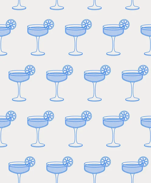 Sömlöst Mönster Daiquiri Cocktail Med Limeskiva Linjekonst Retro Vektor Illustration — Stock vektor