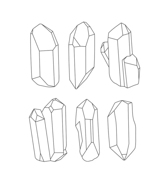 stock vector Hand-drawn crystal minerals set isolated on white background. Minimalistic line art. 