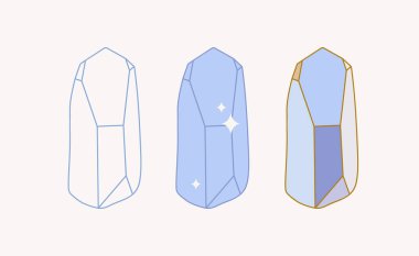 El yapımı kristal mineral bej arka planda izole edilmiş. Minimalist çizgi sanatı, ve renkli düz, retro tarzı.