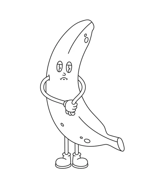 Ręcznie Rysowany Retro Charakter Banana Smutnej Twarzy Pojęcie Samotnego Banana — Wektor stockowy