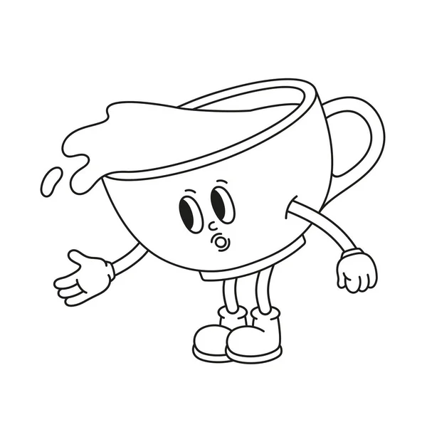 Ręcznie Rysowany Retro Charakter Filiżanki Kawy Ilustracja Wektora Modnym Stylu — Wektor stockowy