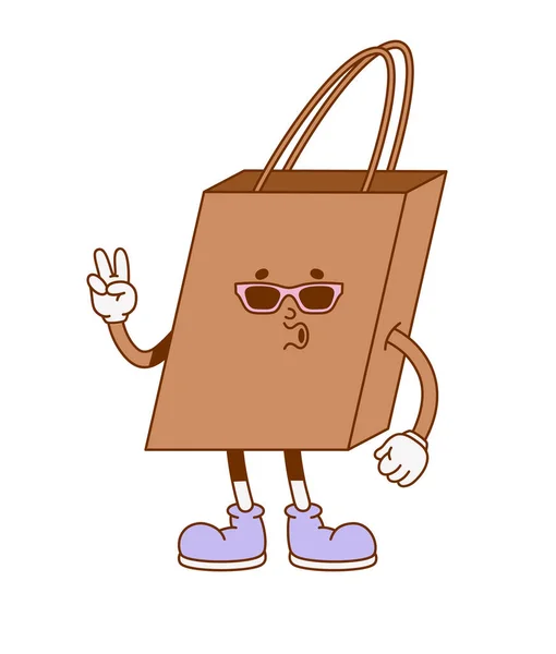 Hand Drawn Retro Character Shopping Bag Vector Illustration Trendy Retro — Stock Vector