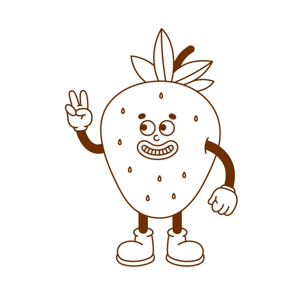 Hand Drawn Strawberry Retro Character Vector Illustration Trendy Retro Cartoon — Stock Vector