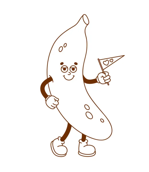 Hand Drawn Banana Retro Character Vector Illustration Trendy Retro Cartoon — Stock Vector