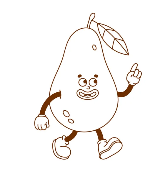 Hand Drawn Pear Retro Character Vector Illustration Trendy Retro Cartoon — Stock Vector